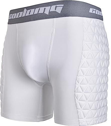 COOLOMG Men Adult Padded Baseball Sliding Shorts with Cup Pocket for Softball Football Hockey White