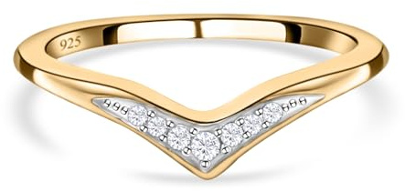 TJC White Diamond Wishbone Ring for Women Size M with Prongs Setting in Yellow Gold Plated 925 Sterling Silver April Birthstone Metal Wt. 1.9 Grams