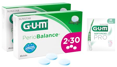 GUM PerioBalance Lutschtabletten/Nahrungsergänzungsmittel für das Zahnfleisch/Enthält das patentierte Bakterium Limosilactobacillus reuteri Prodentis/angenehmer Minzgeschmack /2x30 (+1 Gratisprobe)