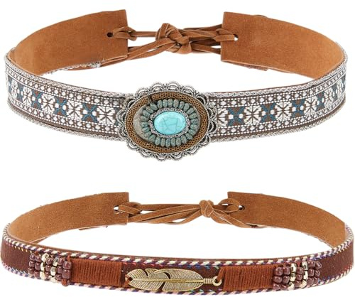 craspire 2 Style Bande de Chapeau de Cowboy Fait à la Main en Daim Coton Cordon Tressé Style Ethnique Occidental Réglable Chapeau Ceinture Accessoires pour Fedora Cowboy Paille Chapeau Occidental