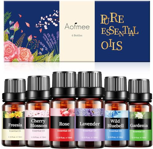 Aofmee Essential Oil, 6 x 10ml Essential Oils for Diffusers for Home, Lavender Essential Oils for Sleep, Floral Fragrance Oils for Soap & Candle Making Scents, Rose Aromatherapy Oil Gift Set for Women