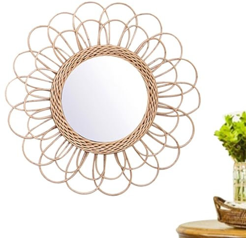 Acunny Miroir mural en rotin - Miroir en rotin - Tournesols - Cercle - Décoration murale pour chambre d'enfant - Miroir - Décoration bohème - Osier - Table de maquillage