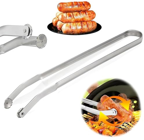BBQ Würstchen Wendezange Zum Kochen, Grillzange Wurstzange, Zange Zum Wenden Von BBQ-Würstchen, 38CM Grillzange Drehbar,Küchenzange Grillzange for Cooking,mit Glatten Rollen Auf Der Oberseite