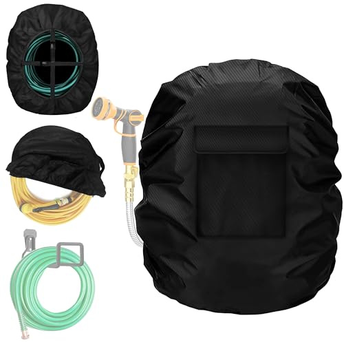 Cubierta para carrito de carrete de manguera de jardín, cubierta de caja de almacenamiento de manguera, uso en exteriores e interiores, grande, negro (cubierta para colgar manguera de pared)