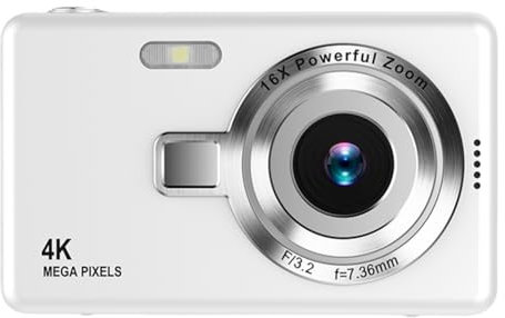 4K HD 1080P Autofokus Vlogging Kamera Mit 16X Zoom, 2,4-Zoll-IPS-Bildschirm Digitalkamera, Camcorder Kompaktkamera für Erwachsene Und Kinder (Weiß)