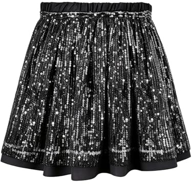 SPFASZEIV Paljettkjol Flickor Glänsande Elastisk Midja Kjol Prinsessa Glitter Kjolar för Party, svart, 5-6 år