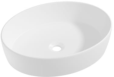 Eridanus Ceramic Vessel Sink, White Gloss Oval Basin for Bathroom Countertops, Vitreous China Oval Washbasin, Perfect for Cloakroom Vanities, 550 x 410 x 140mm