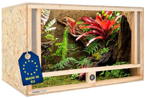 ITA Holz Terrarium 120x60x60 cm mit Frontbelüftung & Integriertem Hygrometer - Holzterrarium aus OSB-3 Platten - Terrarien für Reptilien, Schlangen, Amphibien - EU Produkt, FSC Zertifiziert