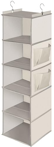 Cozary Étagère de penderie à Suspendre 5 Niveaux, Rangement Suspendu Pliable, Rangement Penderie avec Renfort Intérieur, Tissus Rangement Etagere Suspendue - Beige