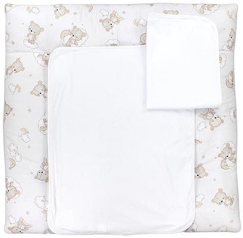 TupTam Wickelauflage mit 2 wasserfesten Frotteebezügen – weich gepolstert & hautfreundlich MAR02579, Farbe: Bären Wolken Regenbogen/Beige, Größe: 76 x 76 cm