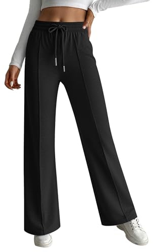 HOTOUCH Wide Leg Trousers for Women UK Ladies Tracksuit Bottoms Drawstring Joggers High Waisted Trousers Casual Yoga Pants with Pockets Black L