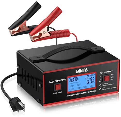 BINTA Battery Charger 6/8/12/14/16/24V Lead Acid Fully Automatic Battery Maintainer, Smart Car Trickle Charger 0-10A Automotive with Cable Clamps for Truck SUV Motorcycle Lawn Mower Marine Batteries