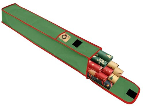 Aufbewahrungstasche für Geschenkpapier, 1-Packung Wasserdicht 600D Gewebe Weihnachtspapier Organizer Tasche mit Vordertasche für Papier Weihnachten, 78 x 13 x 13 cm, Grün
