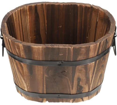 Gogogmee Jardinière en Bois Rustique pour Plantes Grasses et Bonsaï, Grosse Taille Ovale, Décoration Balcon et Intérieur, Pot en Bois Carbure Résistant aux Intempéries, Jardinage et Maison