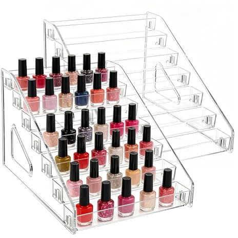 BJHYIZ 2 Stück Nagellack Aufbewahrung, 7 Schichten Nagellack Regal Kartenständer Transparent Acryl Nagellackregal Postkartenständer Acryl Organizer für Ätherische Öle Kosmetika Cards