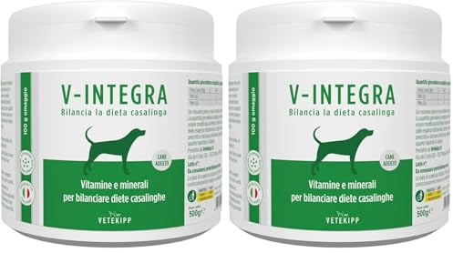 V-INTEGRA Chien Adulte - Supplément Complet Riche en vitamines et minéraux pour la Ration ménagère et Barf des Chiens Adultes - 500 g - Produit en Italie (Lot de 2)