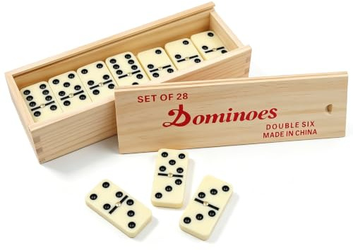 HVIHWI Dominoes Set for Adults, Double Six 28 Pieces Classic Dominos, Traditional Board Game for Family Party Night, Travel Gift for Adult, Wooden Box Included
