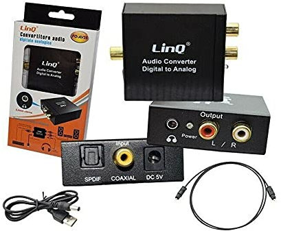 r2digital® CONVERTITORE ADATTATORE FO-AV35 AUDIO DIGITALE ad ANALOGICO con INGRESSO OTTICO SPDIF COASSIALE TOSLINK USCITA RCA + CUFFIE JACK 3,5mm