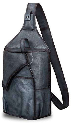 IVTG Genuine Leather Sling Bag for Men Vintage Handmade Crossbody Chest Bag Casual Daypack Hiking Backpack Motorcycle Pack (Gray) One_Size