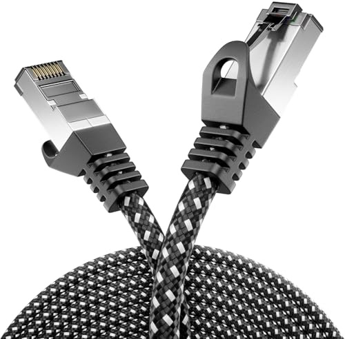 deleyCON 0.5m (1.64 ft.) CAT7 Network Cable Nylon - 10 Gigabit - RJ45 Patch Cable Ethernet Cable CAT 7 Installation Cable (SFTP PiMF Shielding) - LAN DSL Switch Router Patch Panel CAT6 CAT5 - Black