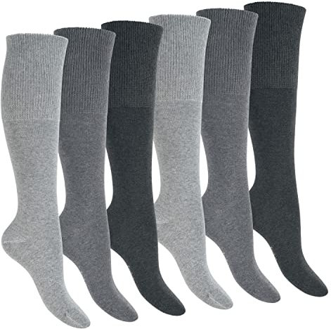 Footstar Damen & Herren Gesundheits Kniestrümpfe (6 Paar) Nahtfreie Diabetiker Strümpfe - Classic Grey 39-42