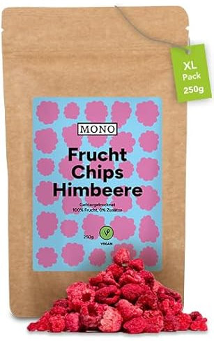 Mono gefriergetrocknete Chips - 250g Himbeer Chips aus 100% natürlichen Himbeeren - tropische Trockenfrüchte - Himbeer Trockenobst - Snack für Müsli & Desserts - raspberry chips