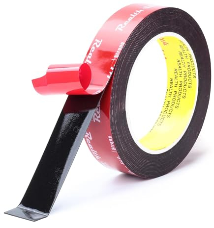 Realth Doppelseitiges Klebeband/Doppelklebeband Schwarz | Montageband Extra Stark | Hochleistungskleber | Wasserdichtes | für Auto Haus Büro Deko(RMT592525) | 25mm*5.5m