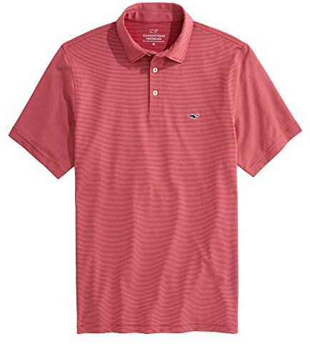 Vineyard Vines Men's St. Jean Stripe Sankaty Polo Shirt, Lighthouse Red, M