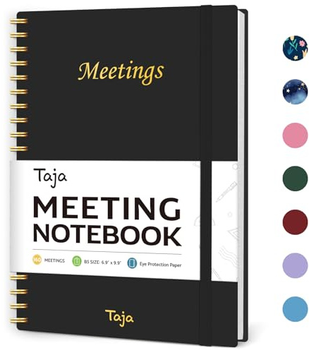 Taja Meeting Notebook for Work Organization - Work Planner Notebook with Action Items, Agenda Planner for Note Taking, 160 Pages (6.9 X 9.9) Project Organizer for Men & Women - Black 1