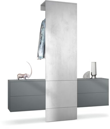 Vladon Garderobe Carlton Set 3, Made in Germany, Wandgarderobe aus Flur-Paneel & 2 Schubladen-Kommoden, Anthrazit matt/Beton Oxid Optik (157 x 193 x 35 cm)