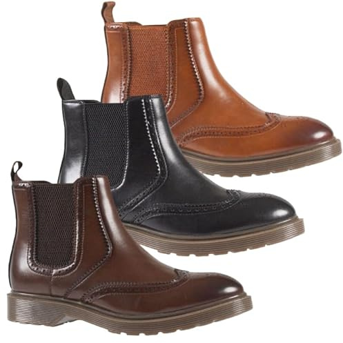 MENS CASUAL DEALER BOOTS CHELSEA PULL ON ANKLE FASHION WORK HIKING FARMERS CUSHIONED BROGUE SMART SHOES (BLACK, UK Footwear Size System, Adult, Men, Numeric, Medium, 8)