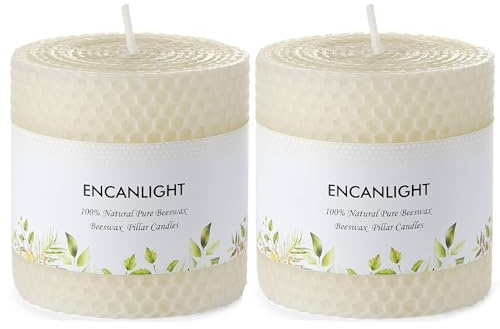 White Roll 2packs Bee swaxs Pillar Candles,Honeycamb Pillar Candle Set of 2 - Dripless and Smokeless,Approx 30 Hours Hurn for Home Decor,Party Wedding, Dinner