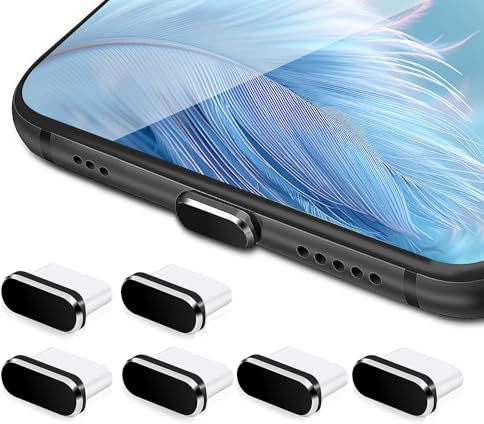AOZUO 6 stycken USB C dammskydd, USB C skyddskåpa dammskydd USB C skydd | Typ C-port kontakt antidamm täckkåpor laddningsport skydd port lock skydd typ C metall dammskydd stopp