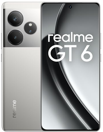 Realme GT6 Smartphone 5G 12 + 256 GB, Snapdragon 8s Gen3 Prozessor, ultrahelles Display 120 Hz 6,78 Zoll 6000nit, Kamera 50 MP Sony LYT-808, Akku 5500 mAh, NFC, Dual SIM, Silber (ohne Adapter)