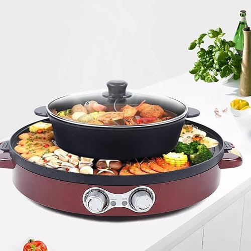 2200W Hot Pot Barbecue 2 en 1 Electric Hot Pot y Raclette Grill Hot Pot Multifuncional Barbacoa fácil de limpiar para el hogar, olla Hotpot y parrilla (rojo)