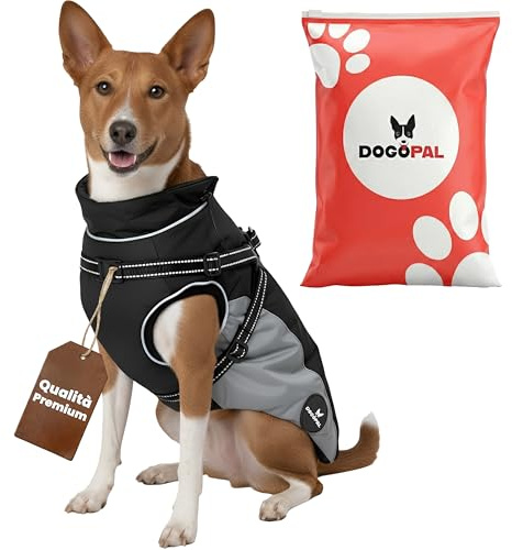DOGOPAL Manteau Imperméable pour Chien avec Harnais Intégré – Veste de Pluie Réfléchissante, Coupe-Vent et Chaude pour Chien, Veste de Protection pour Petits, Moyens et Grands Chiens (Gris, 55)