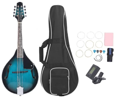 Mandolin Instrument Kit 8 String Basswood Mandolin med Plectrum Tuner Strings Strap and Cleaning Tyg för Nybörjare Vuxna Stone Green