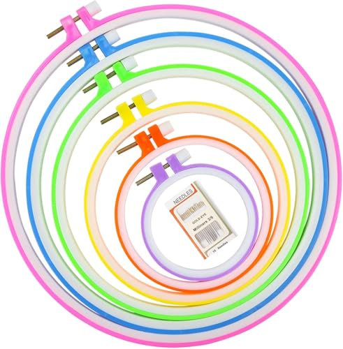 UCLEVER Runder Stickrahmen Set 6-Größe, Kreuzstichrahmen, Kreuzstich Ring mit 16-Nadeln, Ringe Embroidery Hoop, Kreis Kreuzstich Hoop Ring, Stickrahmen, für DIY Kunst Handwerk Handliche Nähen