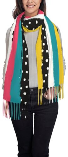Poadnly Punkte Gestreift, Großer weicher Kaschmir-Schal, Wickelschal, Fransenschal, leichte Stola, 197 x 72 cm