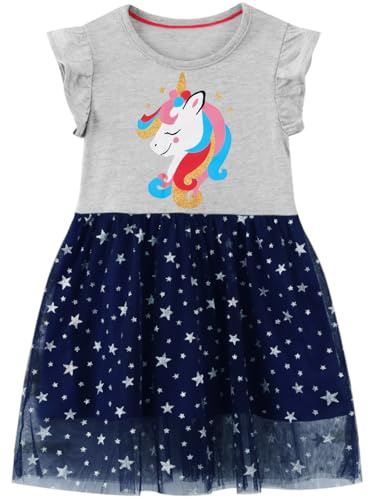 FILOWA Vestito Bambina Abiti Ragazza Paillettes Ricamo Cotone Tulle Striscia Floral Belle Estivi Manica Corta T-Shirt Abito Bimba 2-7 Anni