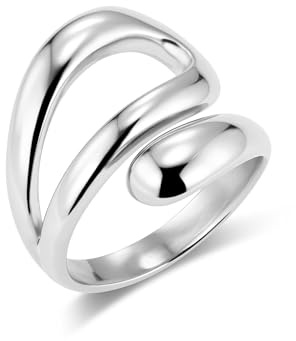 ALEXCRAFT Sterling Silver Rings for Women, Chunky Thick Tear Waterdrop Ring Large Wide Hollow Curved Open Rings Hypoallergenic Adjustable 925 Sterling Silver Thumb Finger ring for Women Lady Men