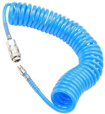 LNSYSNS Manguera Aire Comprimido, 6 m Manguera Compresor Espiral, Espiral Accesorios Compresor Aire, Diámetro del Tubo 5 x 8 mm, con Conector de 1/4 de Pulgada, Azul, para Suministro de Gas