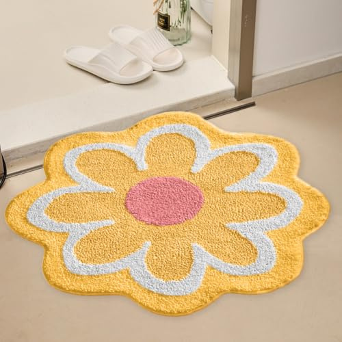 Alfombra de baño antideslizante, 40 x 40 cm, diseño de margaritas, lavable, con alta higroscopicidad, para baño, cocina, salón, inodoro (amarillo)