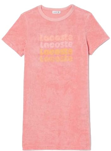 Lacoste Abito T-shirt in cotone con logo ripetuto per ragazze, rosa, 3 anni