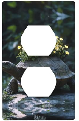 WZYWHJ Placa decorativa de pared de doble enchufe, fácil de instalar, ideal para zonas residenciales y comerciales, 11,4 x 7,9 cm, imagen de tortuga de flores pequeñas