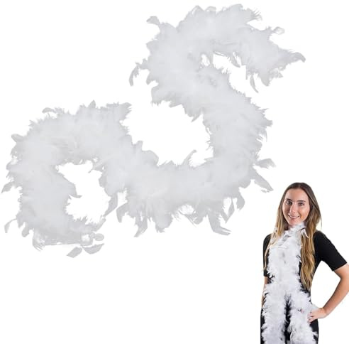 KTGUK White Feather Boa,2M 60G Thicken Feather Bower,Fashion Natural Subtlety Turkey White Feathers Boa Turkey Feathers,for Christmas,Wedding Centerpieces,Costume,Concert,Pet and Home Decoration