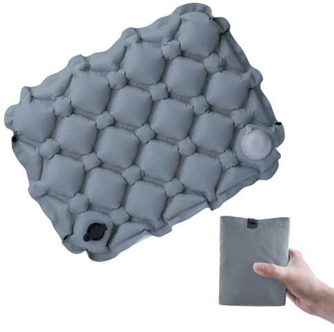 JEELAD Inflatable Seat Cushion Portable Travel Airplane Stadium Seat Cushion Lightweight Air Sitting Pad with Storage Bag for Camping Hiking Climbing Outdoor Office (#02 Grey)