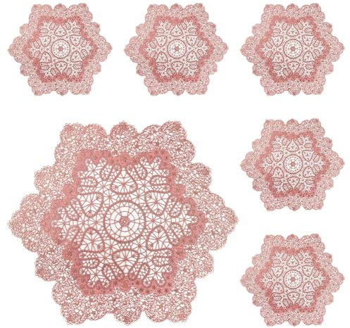 Juego de 6 Manteles Individuales Rosa de 38cm, Salvamanteles de PVC con Diseño Calado Grabado, Resistentes al Calor y Antideslizantes, Alfombrillas de Mesa Lavables para Cocina y Comedor