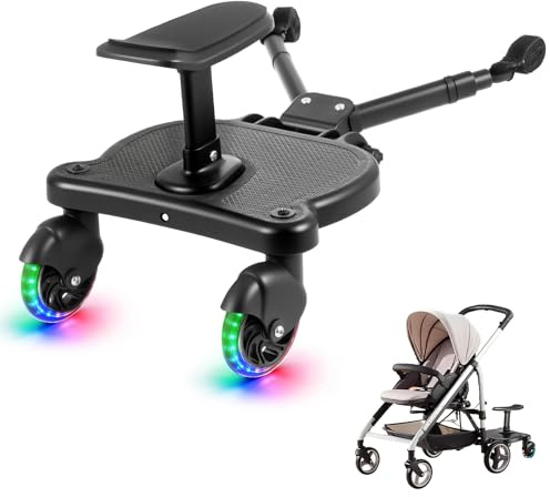 Minifactory Universal Buggy Board, Adjustable Kiddy Board with LED Flashing Wheels & Removable Seat, Compatible with 99% Pushchairs/Prams, Standing & Sitting Board for Toddlers 2-6 Years (25kg Max)
