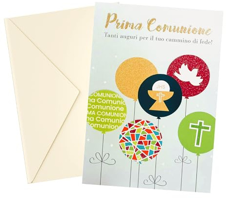 ICE TOYS Biglietto comunione formato 17 x 12 cm con glitter Made in Italy (Comunione B)